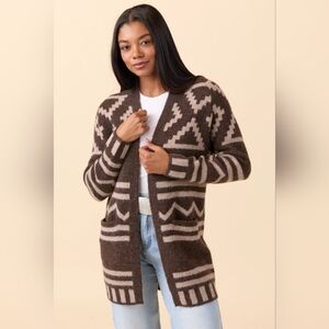 Pink Lily Brown and Cream Patterned Cardigan